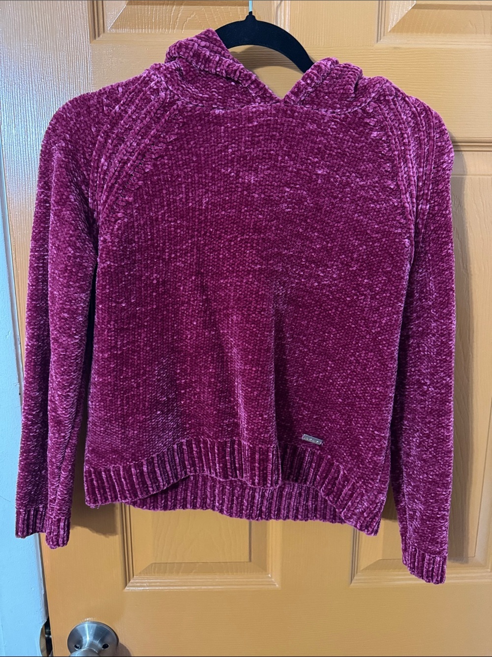 DKNY Chenille Hooded Sweater in Berry